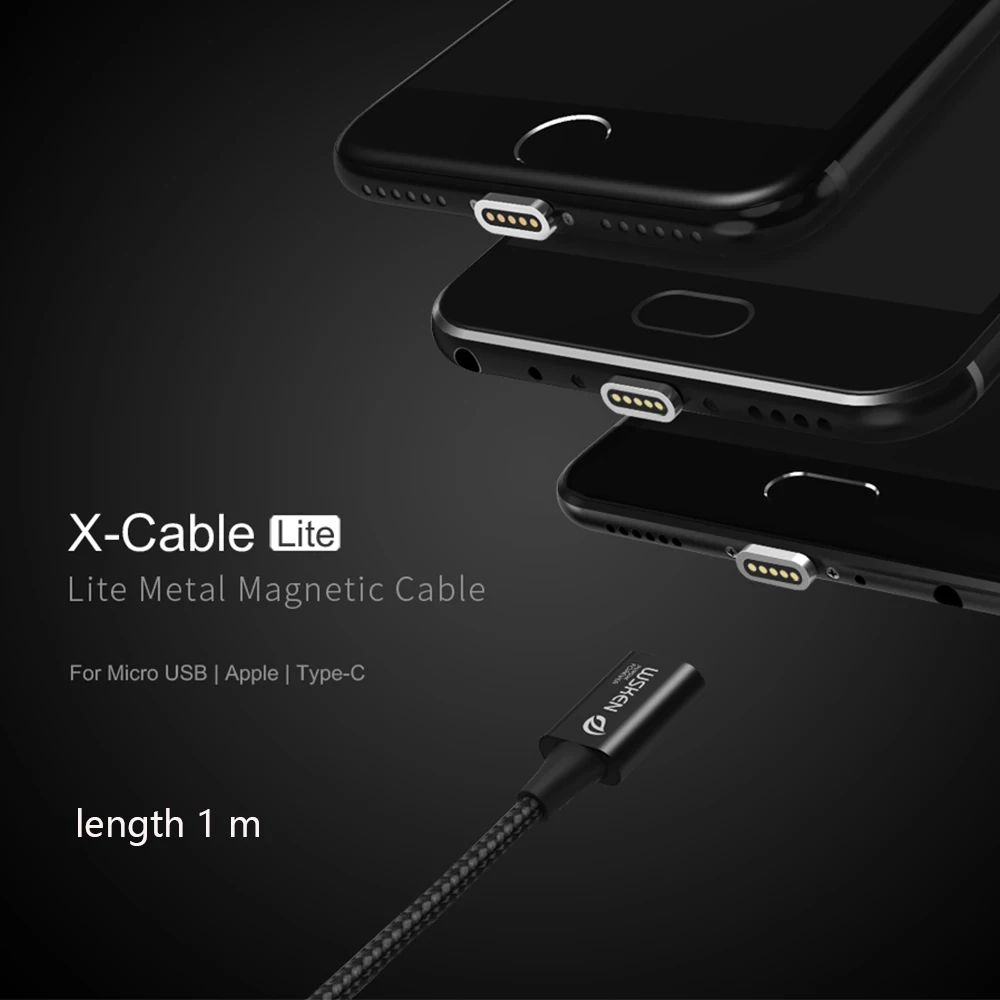 Enchufes de Cable magnético WSKEN Lite1, Cable de carga rápida Micro USB tipo C Cable de cargador magnético USB para iPhone X 8 Cable USB C 1 m