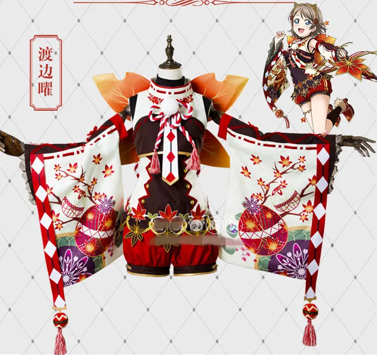 Аниме Love Live! Солнечном свете! Aqours красные осенние листья серии всех членов пробуждение кимоно униформа косплей костюм - Цвет: Watanabe You