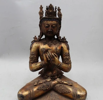 

xd 002351 15"China Tibet Buddhism Bronze Gild Seat Manjusri Kwan-yin Guan Yin Statue