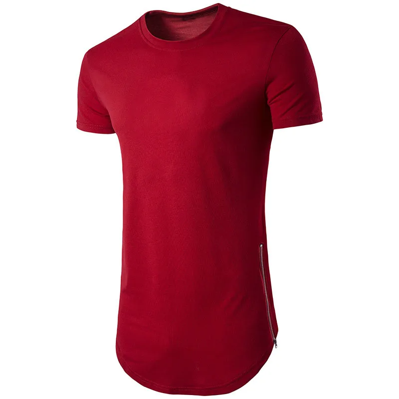 Мужская футболка с коротким рукавом, облегающая хлопковая длинная футболка, Мужская модная брендовая однотонная мужская пуловер, мужская повседневная футболка, высокая уличная одежда
