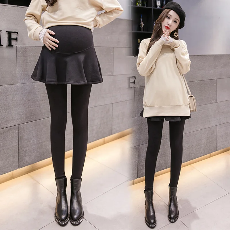 

Maternity wear autumn and winter fashion new suit sweater lotus leaf skirt trousers 2 two-piece set women plus velvet suit tide