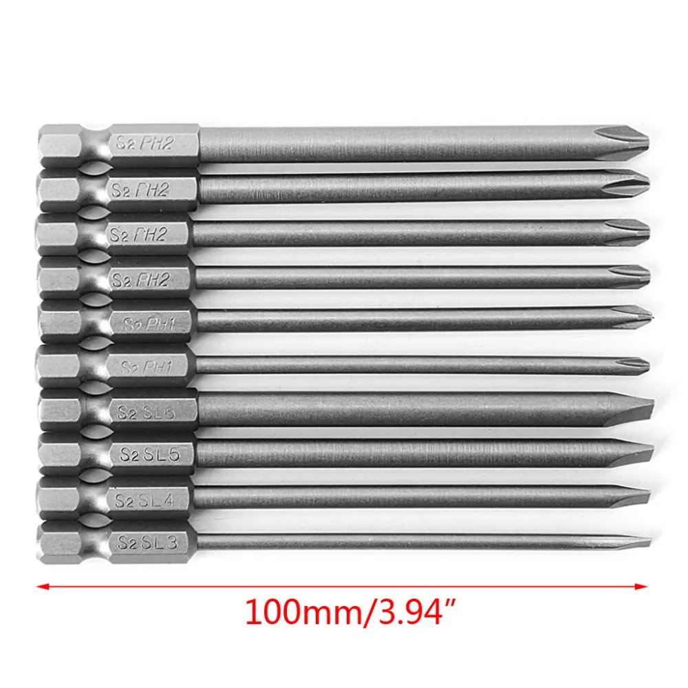 

10 Pcs Magnetic Slotted PH2 Screwdriver Bit S2 Steel 1/4 Hex Shank 100mm