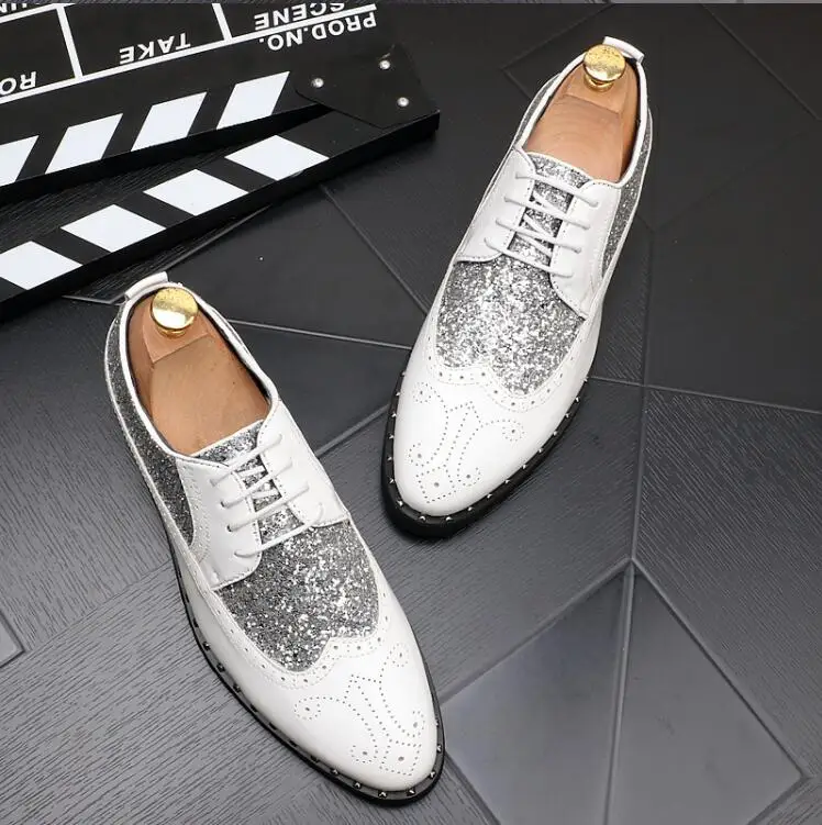 Новое поступление; Мужская классическая деловая обувь с блестками в ретро-стиле; кожаные туфли с острым носком; мужские классические