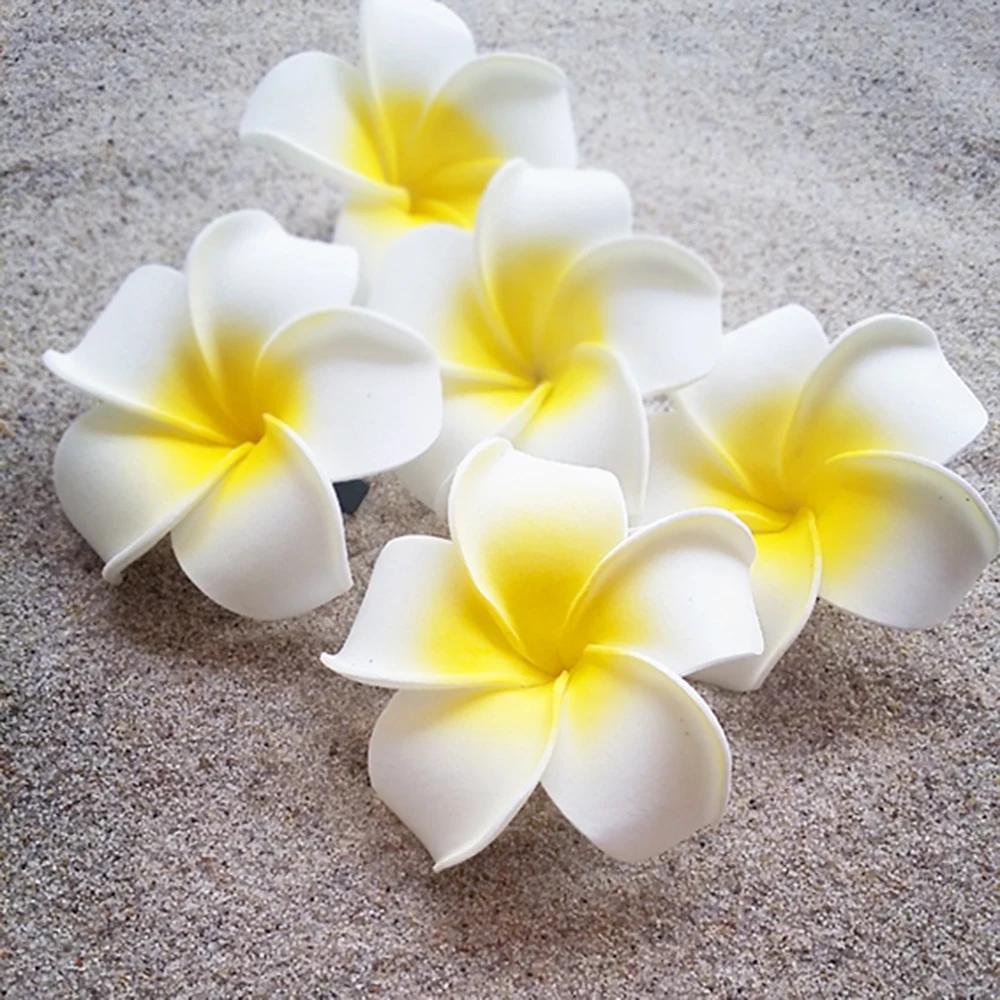 6Pcs/lots Women Yellow Hawaiian Plumeria Flower Hair Clip Bridal