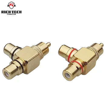 

8pcs/4pairs T shape RCA connector 1xMale Plug-2xFemale Jack 24K Gold plated RCA Plug jack Wire converter
