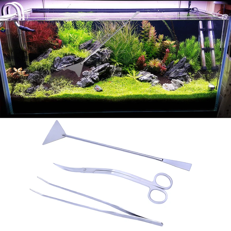 3in1 Akuarium Air Tanaman Hidup Pemeliharaan Pinset Gunting