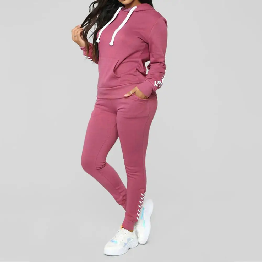 

Uwardrobe Women running set Jogging Suits For Women Hooded Zipper Long Sleeve Pullover Sport Tops Long Pants matching sets ED