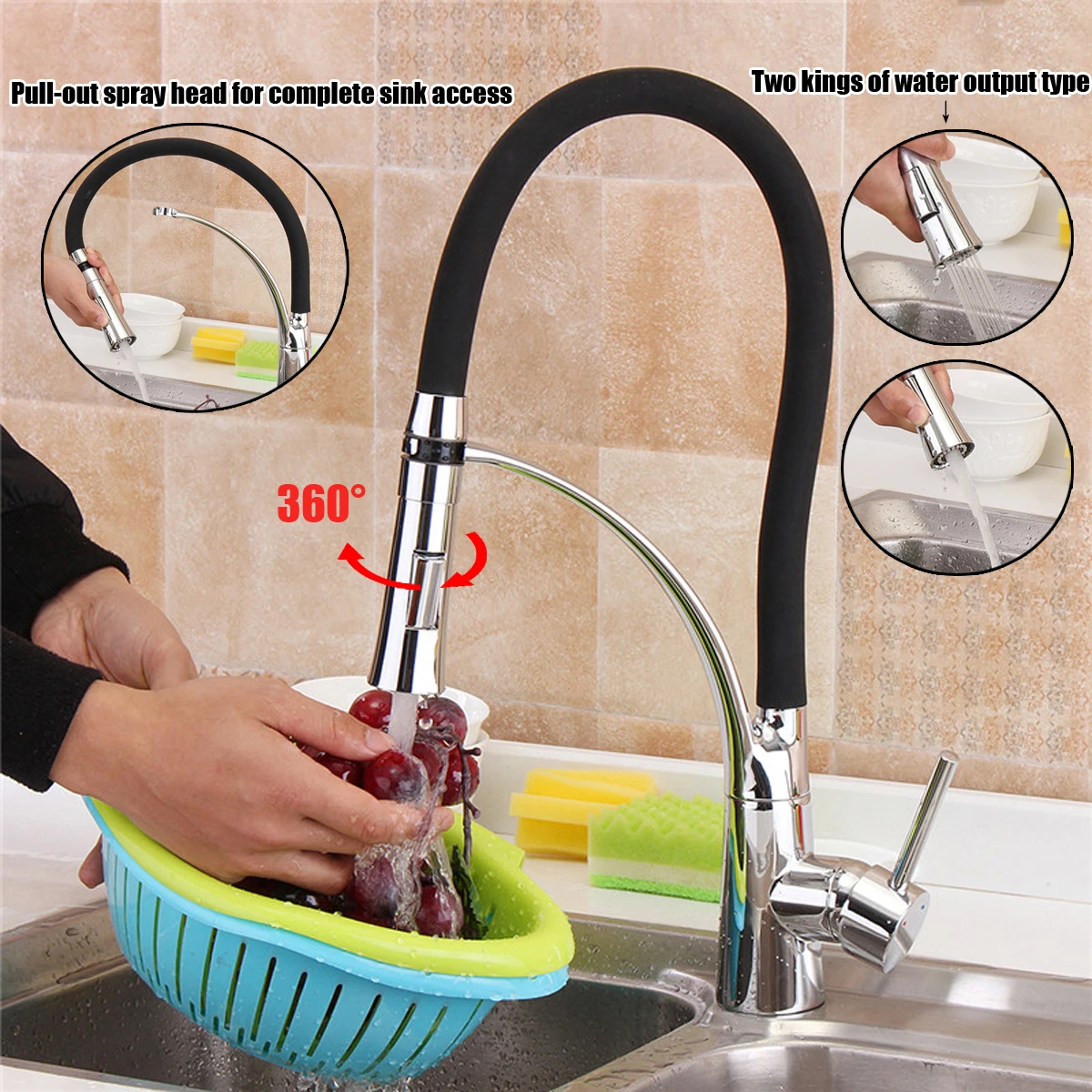 

Black Rubber Pull Down Spout Kitchen Vessel Sink Faucet Mixer Tap 360 Rotation Kitchen Mixer Tap Single Handle Cold And Hot