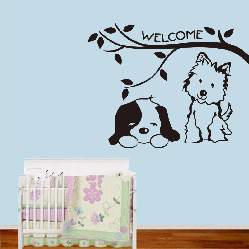 

Dogs and cats welcome vinyl wall stickers wall artist decoration wallpaper living room door glass house decoration DW0625