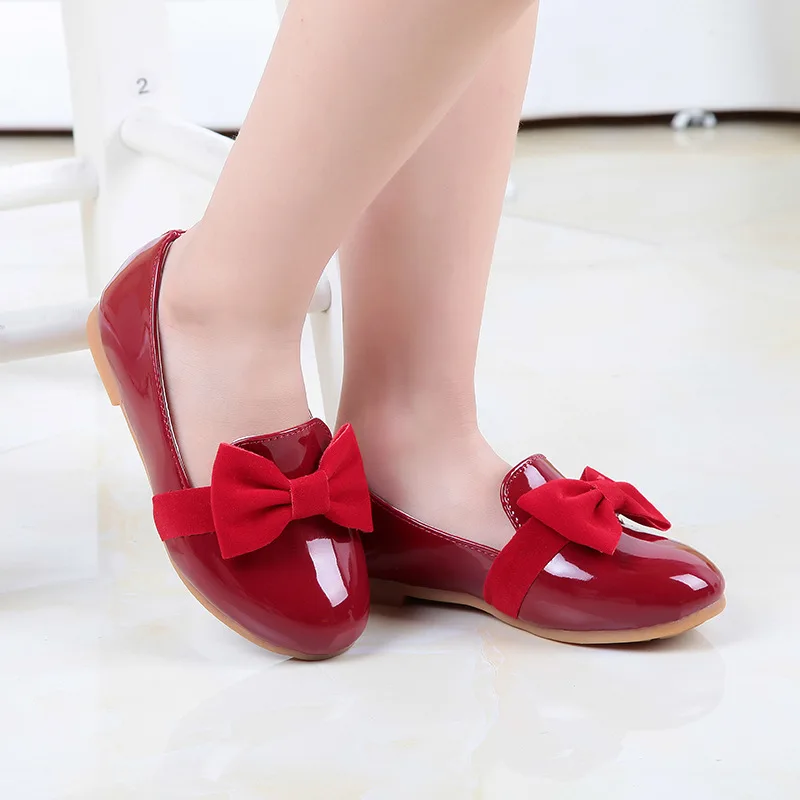 

2018 New Girls Red Black Shoes For Girls Bow Flowers Fashion Leather Shoe Children'S Casual Shoes For Kids School Shoes For Girl
