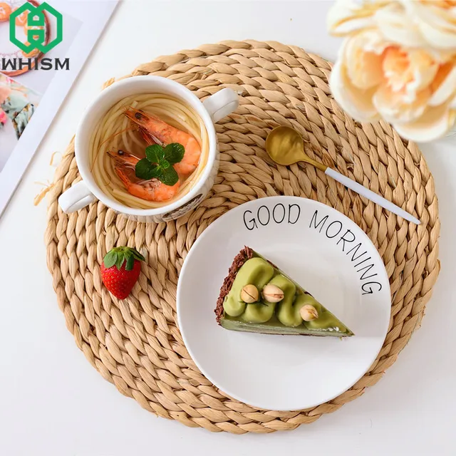 Cheap WHISM Handmade Rattan Table Mat Non-slip Placemat Tea Coffee Cup Coasters Drinks Pot Pad Teapot Cushion Kitchen Accessories