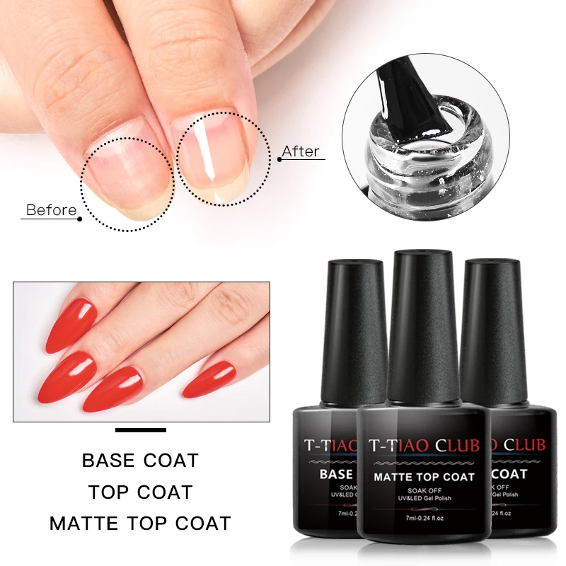 

T-TIAO CLUB Base and Top Coat Gel Nail Polish UV Transparent Soak Off Primer Gel Polish Gel Lacquer Nail Art Manicure