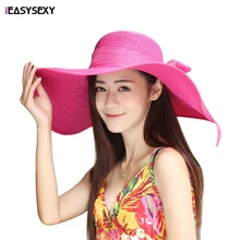iEASYSEXY Brand 2016 Korean Style Summer Sunscreen Sunshade Straw Cap Fashion Spring Women Adult Casual Beach Hat With Bowknot