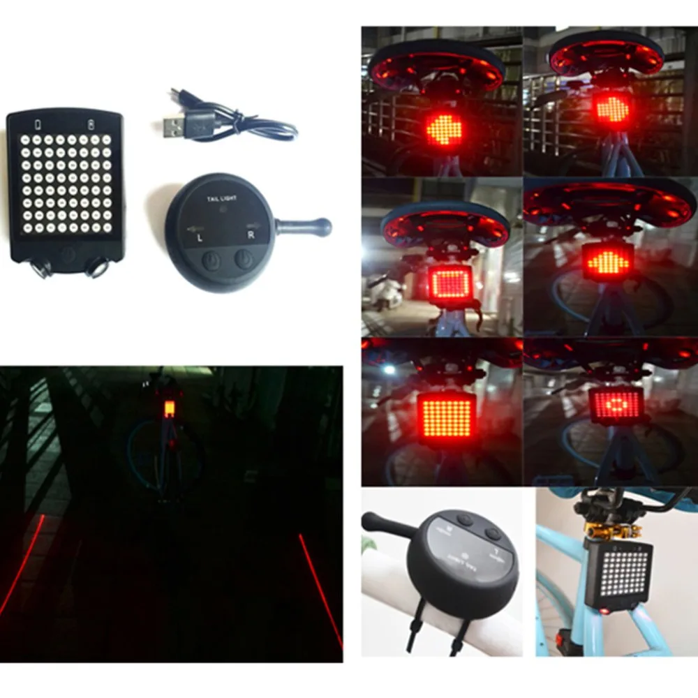 Wireless Bicycle Laser Tail Light Bike Turn Signal Remote Control Safety LED Warning Taillight USB Rechargeable Rear Light New