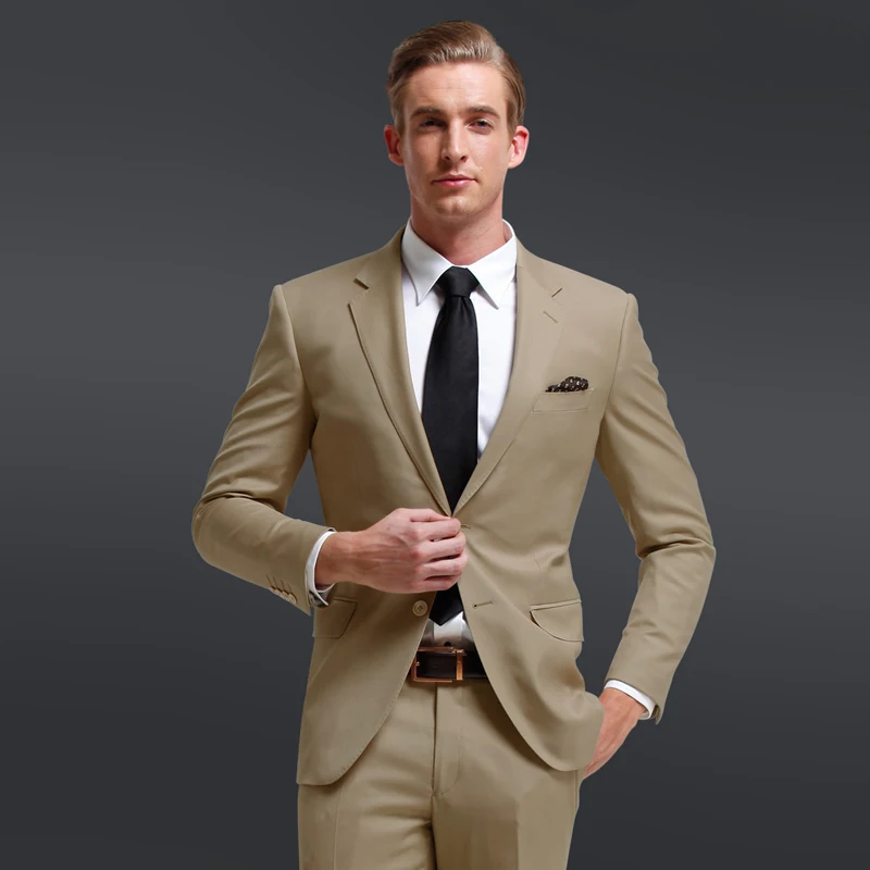 Khaki Suit. Clean and classic, a khaki suit is a wardrobe essential. From women’s skirt suits to men’s single-breasted styles, a khaki suit is a great way to infuse your work-ready look with a .