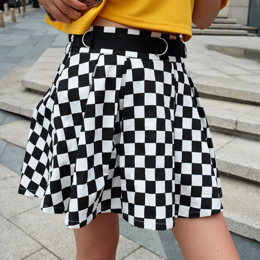 DICLOUD плиссированные шахматные юбки женские Harajuku юбка с высокой талией повседневные танцевальные корейские короткие летние мини юбки