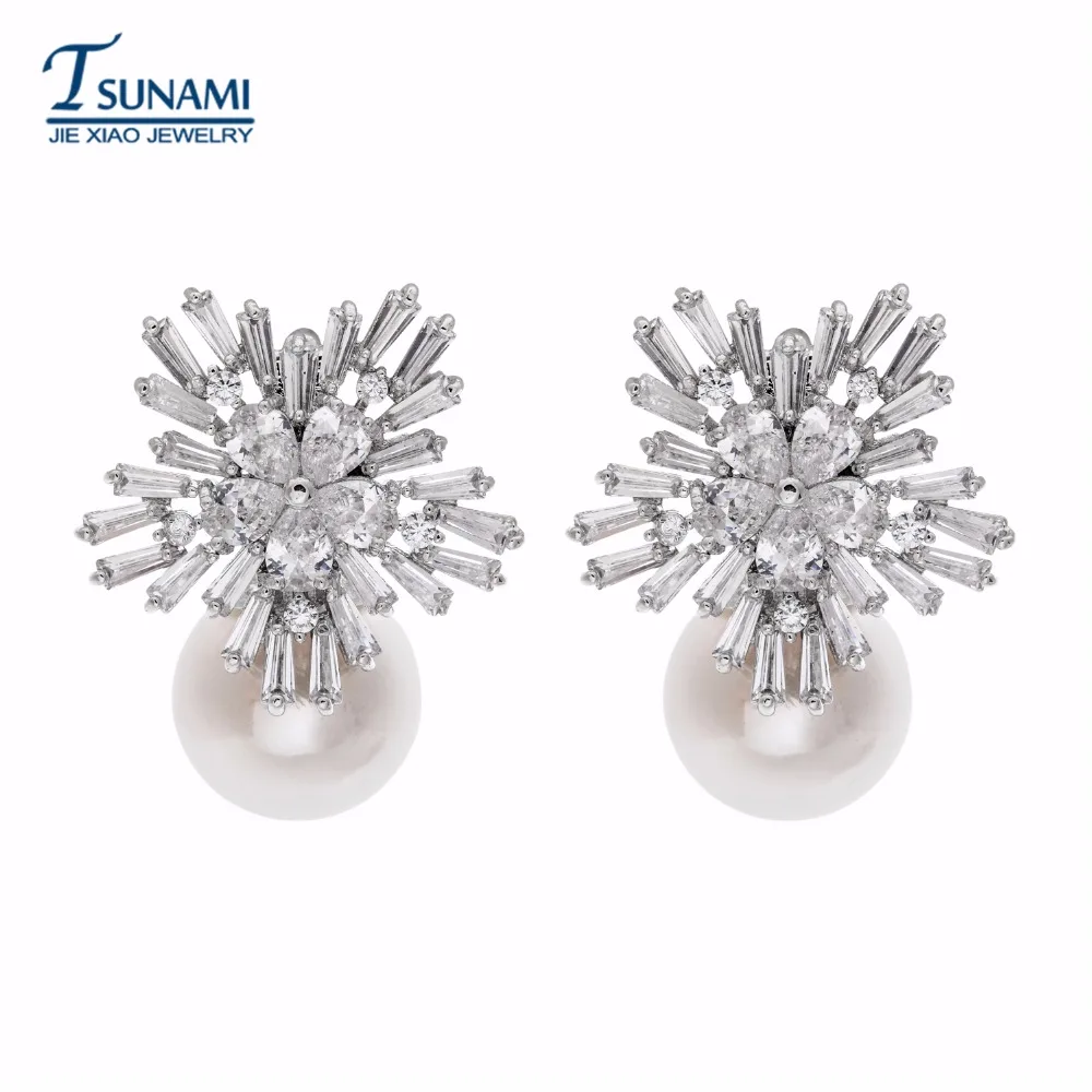 

Luxury snow pearl zircon earrings Famous brand girl/woman's fashion jewelry zircon earrings ER-089