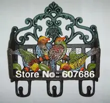 Antique Victorian Cast Iron Painted Birds Letter Rack Wall Shelf Wall Mounted Mail and Key Rack