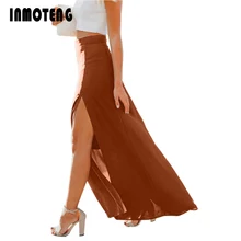 INMOTENG Розовый/Черный Drop Dead Великолепная юбка макси Новая мода спереди Высокая разделение пляжные длинные юбки