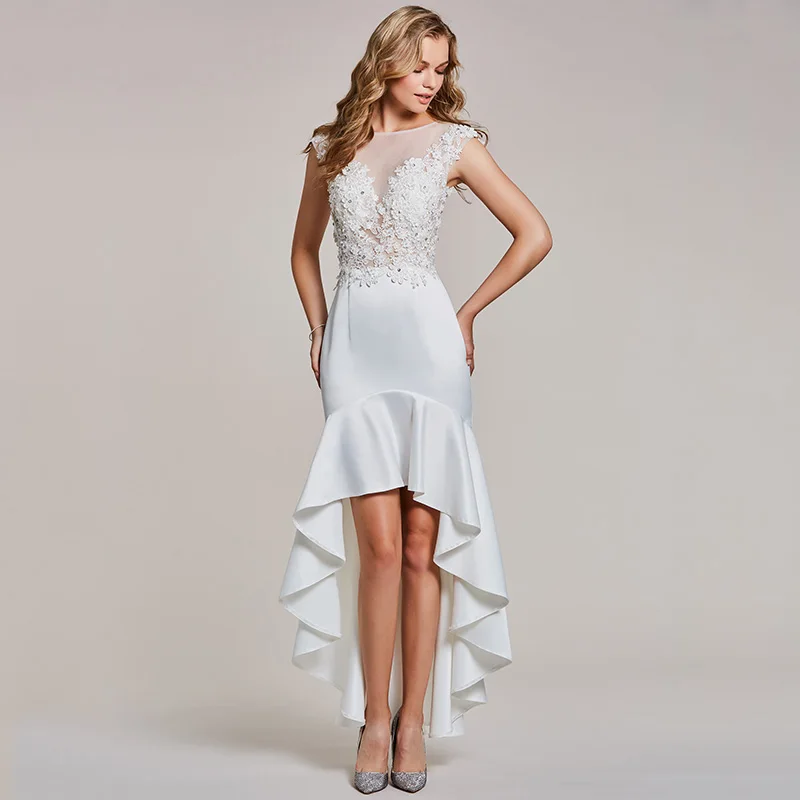 Tanpell асимметричное вечернее платье с белыми аппликациями и короткими рукавами, женские вечерние платья с глубоким вырезом, официальное с силуэтом "Русалка" и вышивкой бисером, вечернее платье es