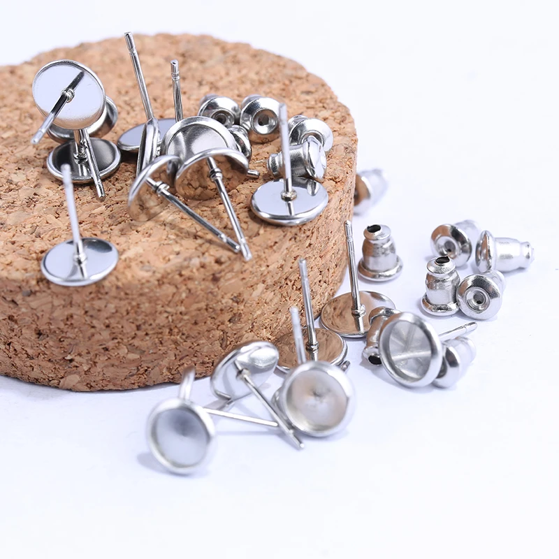 

40pcs stainless steel blank stud earring base 6mm 8mm 10mm 12mm 14mm cabochon bezel settings diy jewelry accessories