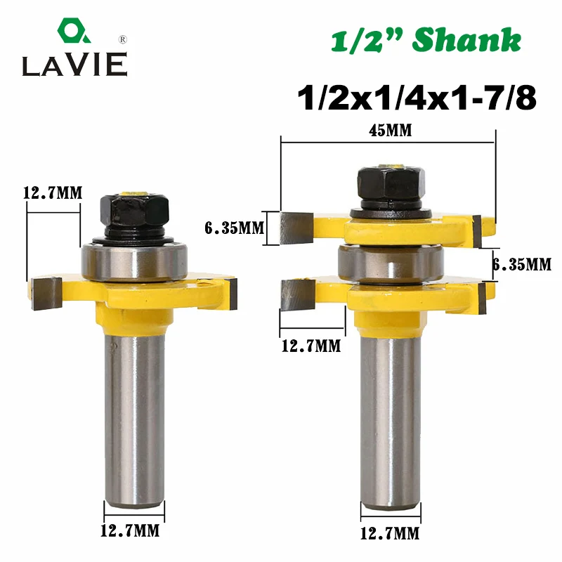 2 шт, 12 мм, 1/2 хвостовик, шток и паз, соединение, сборные фрезы, 3/4 дюймов,, Т-образные фрезы для деревообработки, 03033