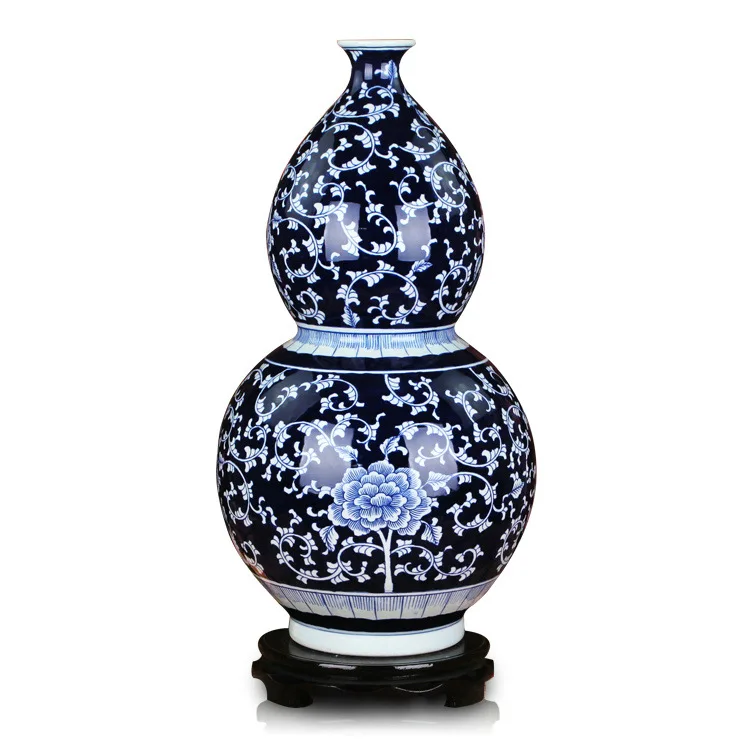 Jingdezhen Ceramic Antique Blue And White Peony Flower Bottle Gourd
