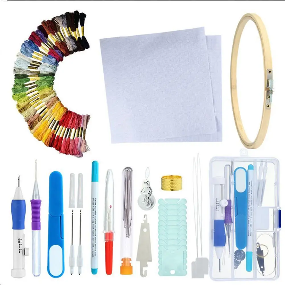 

80PCS DIY Embroidery Pen Knitting Sewing Tool Kit Punch Needle Set Threads Plastic Steel Home Decor Ornaments embroidery hoop