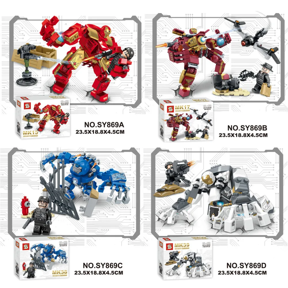 

SY Marvel MK39 MK38 MK17 MK15 Super Heroes Avengers Iron Man MK Hulkbuster Assemble Building Blocks minifig Kids Toys