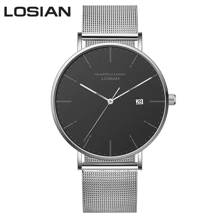 9 LOSIAN, мужские часы, модные, тонкие, водонепроницаемые, с календарем, простой, для отдыха, с ремешком, кварцевые часы, топы, качественные часы - Цвет: 9