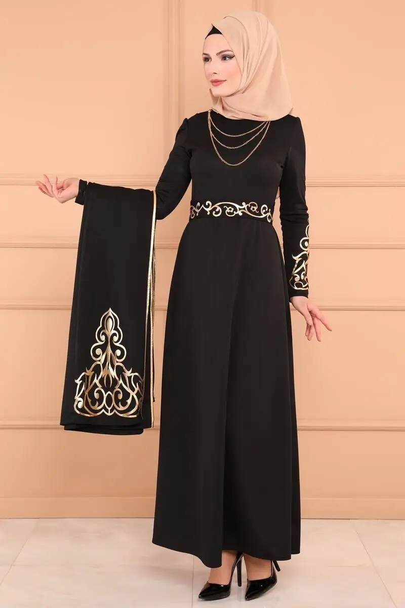 Элегантное Муслима горячее тиснение Абая турецкий Сингапур полная длина две части джилбаб Дубай женский мусульманский исламское платье wq1327