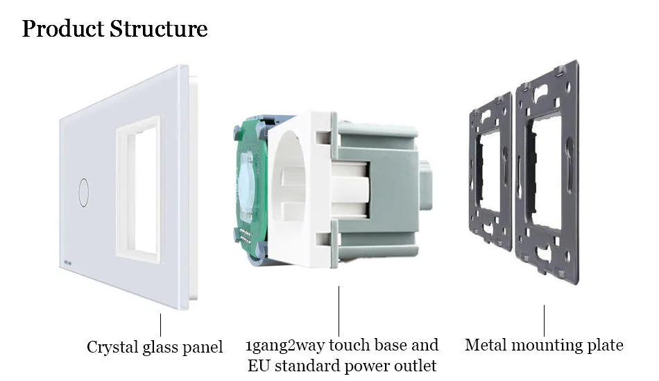 Welaik бренд 2 Рамка Crystal Стекло Панель настенный выключатель ЕС сенсорный выключатель Экран ЕС розетки 1gang2way AC110 ~ 250 В A29128ECW/b