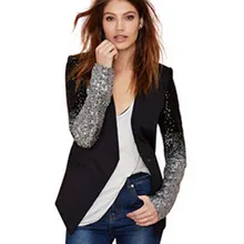 Брендовое весенне-осеннее пальто с длинным рукавом, верхняя одежда для девушек, модная Повседневная Лоскутная расшитая блестками куртка, приталенный Женский блейзер черного цвета