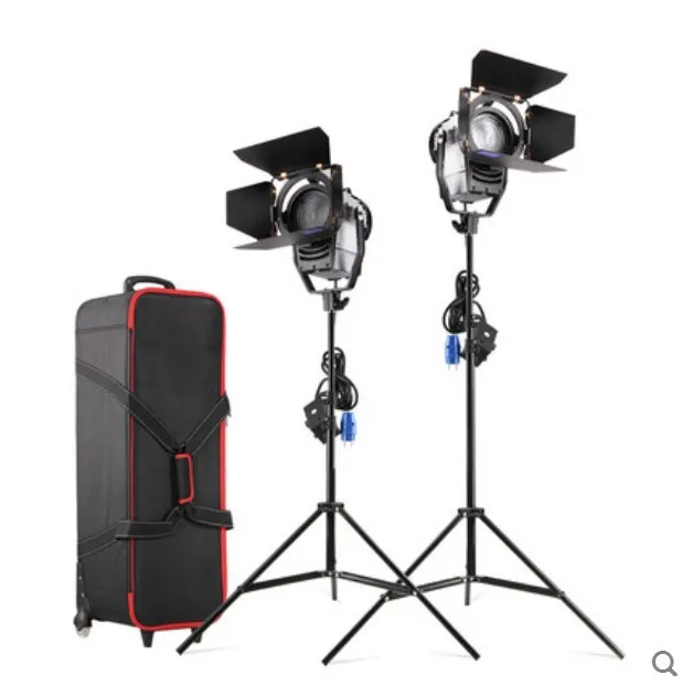 Dimmable Bi color 2pcs LED100W LED Studio Fresnel spot Light 3200 5500K Light Stand Carry bag