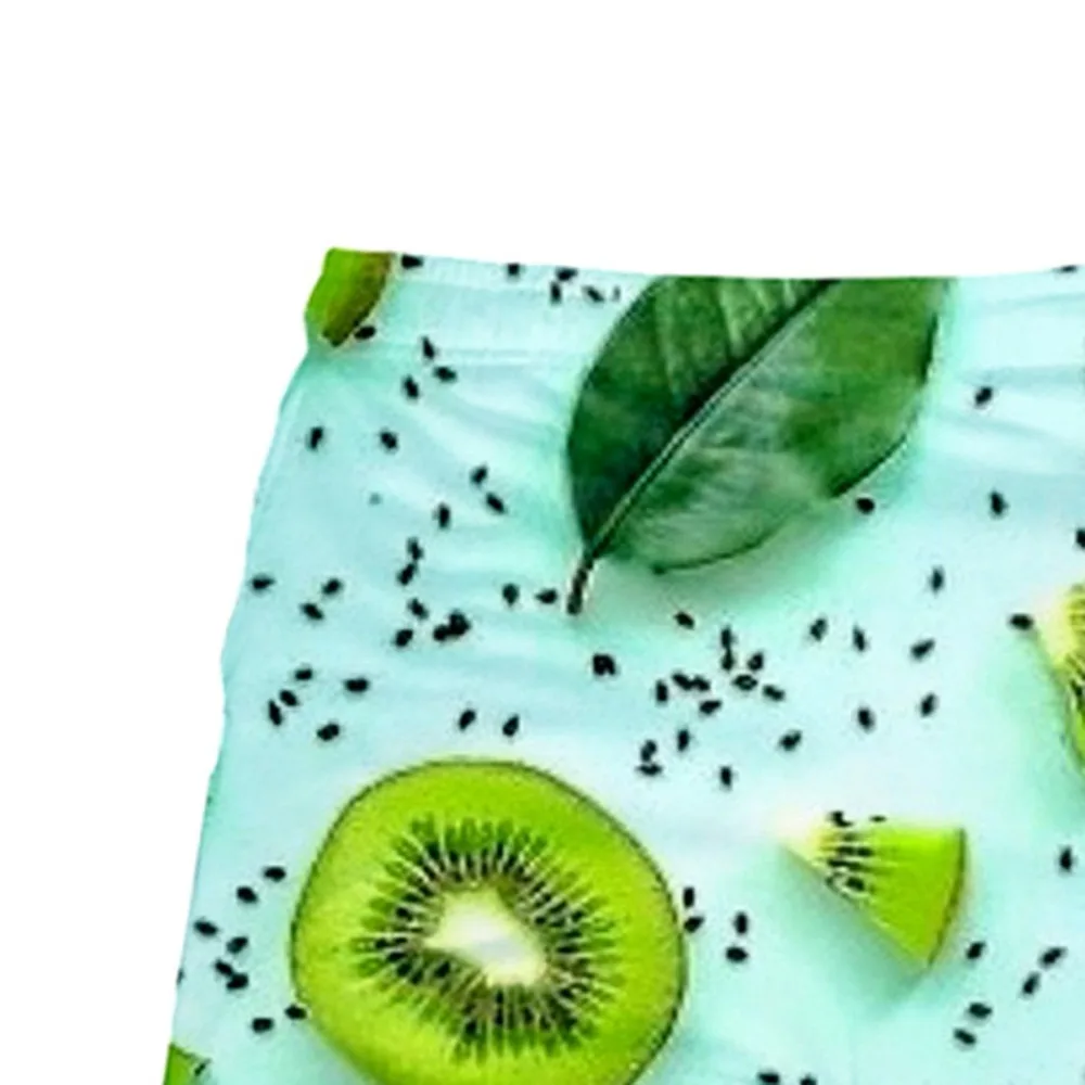 Men's New Hawaiian Tie Fruit Kiwi Print Beach Fit Sport Quick Dry Cotton Blend With Drawstring Large Size Casual Shorts Pants