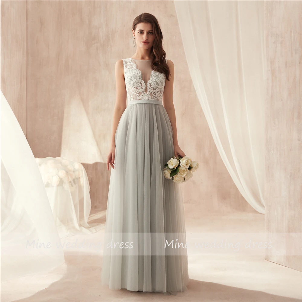 Decote em v Superior até o Chão Vestido de Noite Vestido de Baile Robe de Soiree Applique Branco Renda Tule Macio Ilusão Botão Voltar Longo 4 até o chão tule macio vestido de