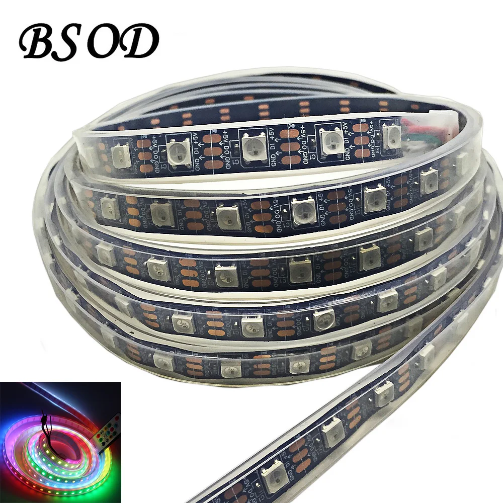 BSOD DC5V WS2812 IC LED Strip 60 leds/m Black PCB Waterproof IP67