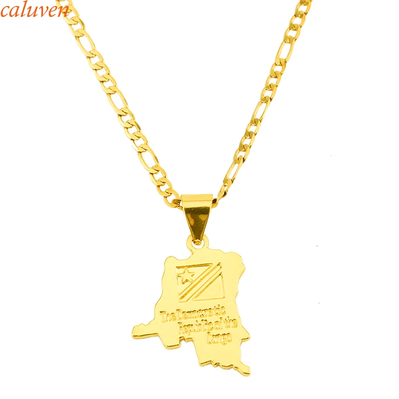 

The Democratic Republic of the Congo Small Map Gold Color DRC Pendant Necklace Chain Jewelry For Women Girl