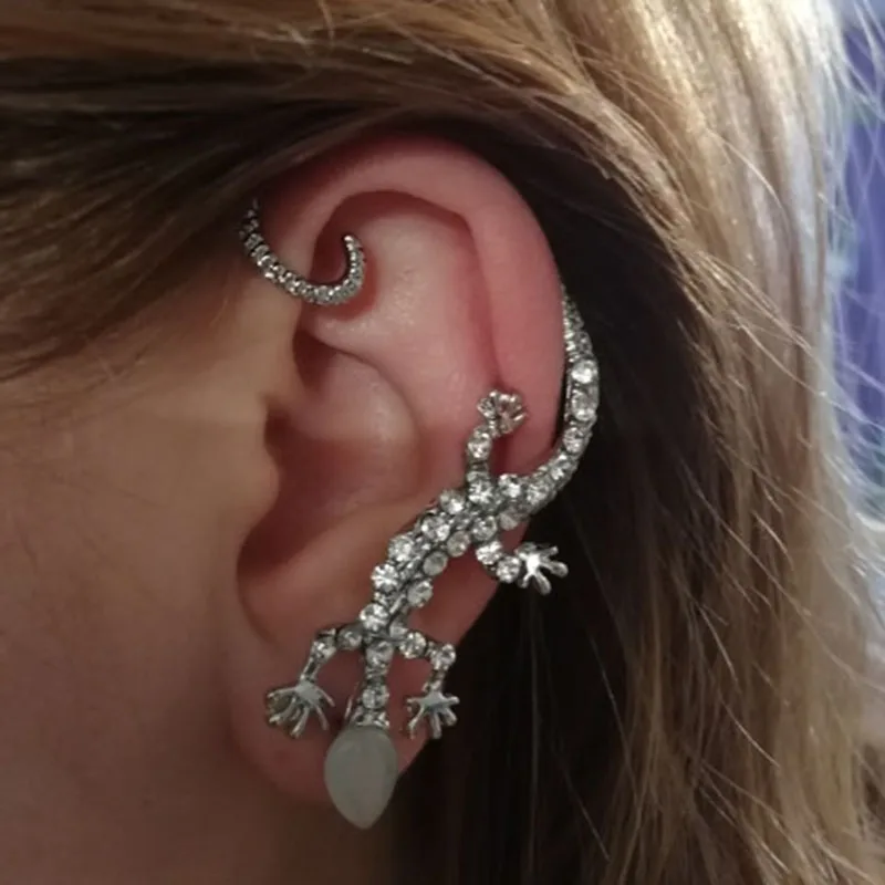 

Crystal Lizard Punk Clip on Earrings For Women Jewelry Clip Earrings Without Piercing Ear Cuffs