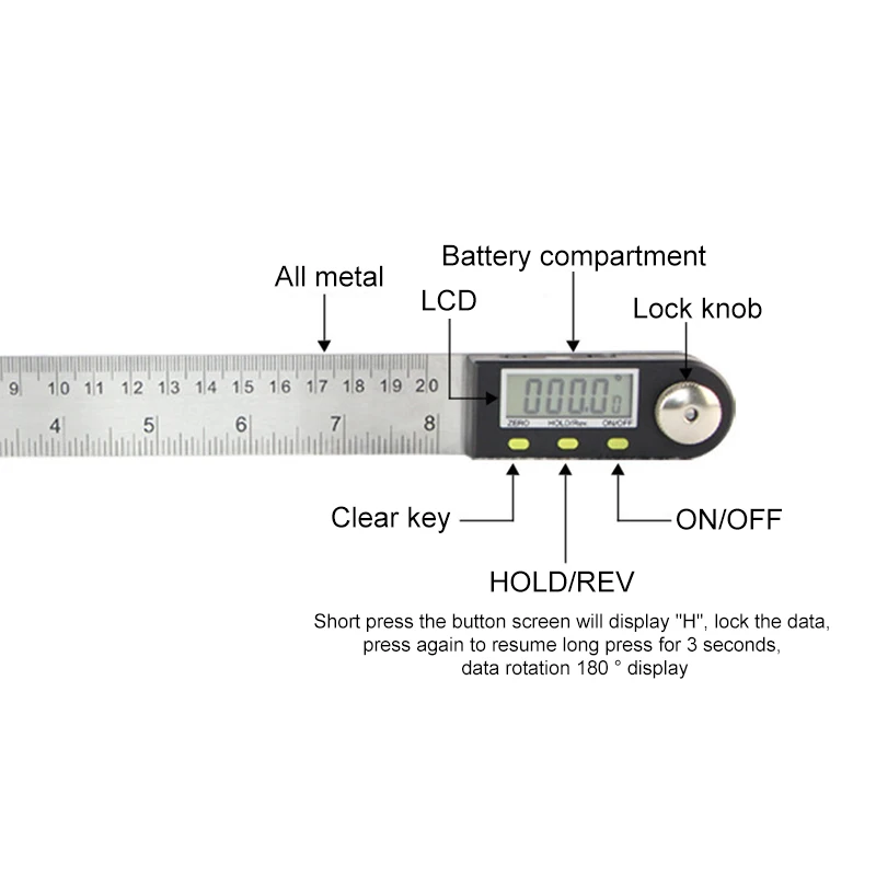  Digital Angle Finder Protractor Stainless Steel Angle Ruler LCD Display for Woodworking Constructio