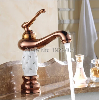 

White Paint Golden Copper Taps Antique Rose basin faucet with diamond hot and cold deck mounte water faucet RS325