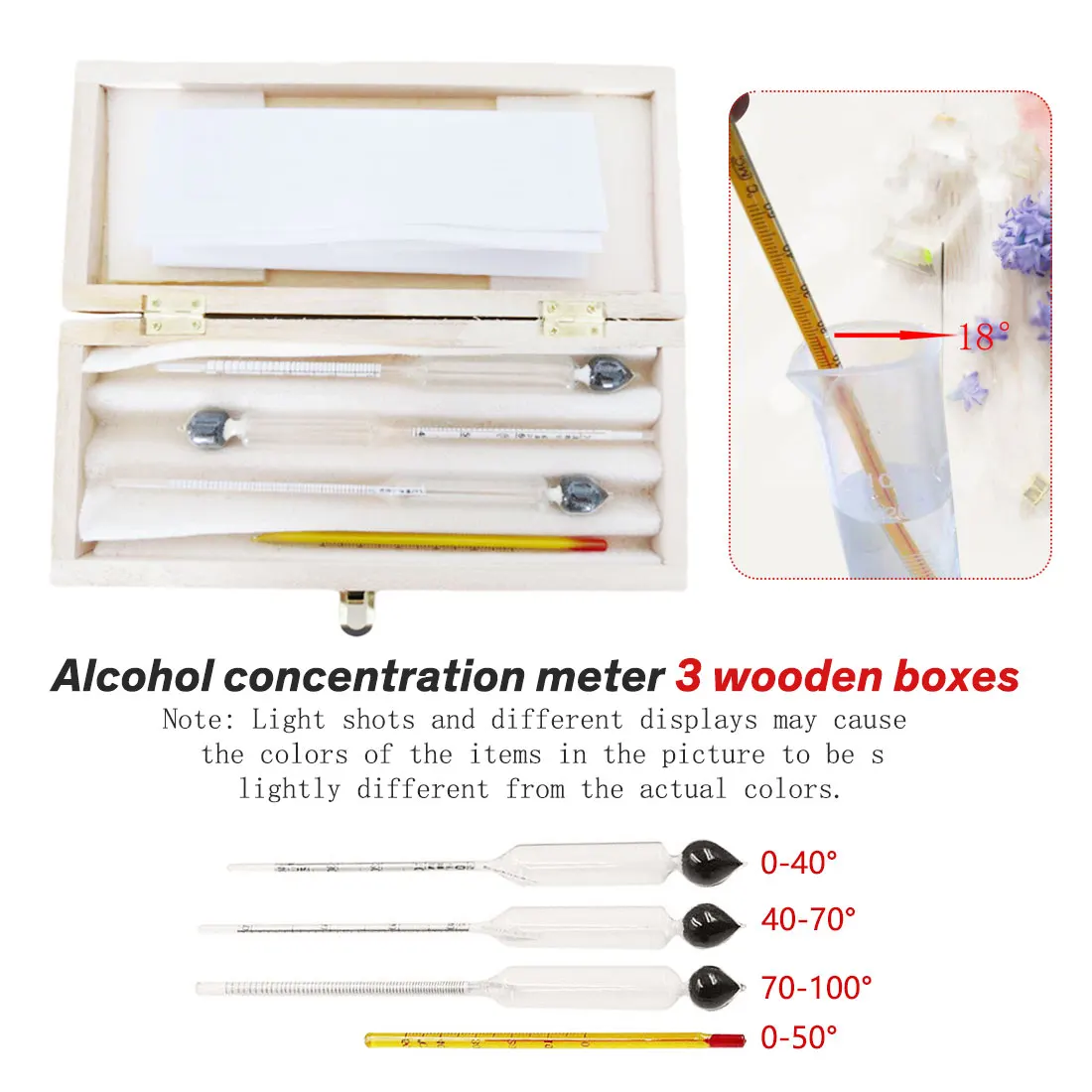 Boxed alcohol stick 3pcs Alcohol meter tester Alcohol measurement tool Alcohol tester Wine hydrometer