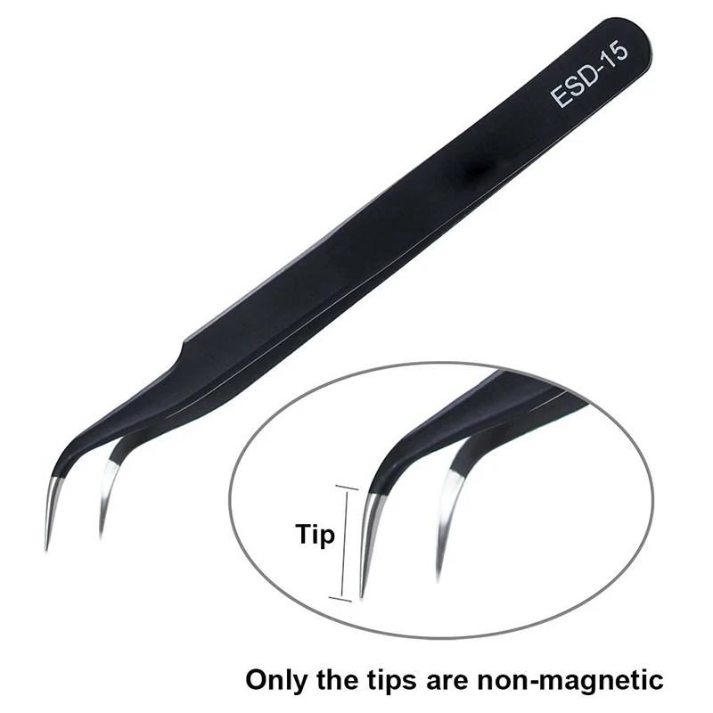 9Pcs ESD Precision Tweezers Tools Kit Anti-static Stainless Steel Tweezers with Storage Bag for Lab Electronics Jewelry