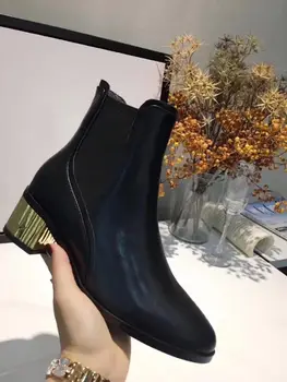 

New arrival autumn and spring women shoes round toe genuine leather high heel slip on short boots fast delivery