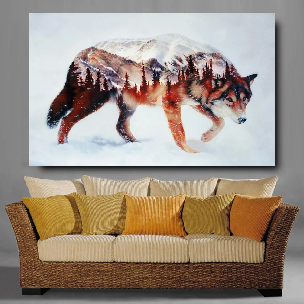 

Embelish 1 Pieces Large Wild Animals Wolf And Forest Cool Wall Posters For Living Room HD Canvas Painting Home Decor Pictures