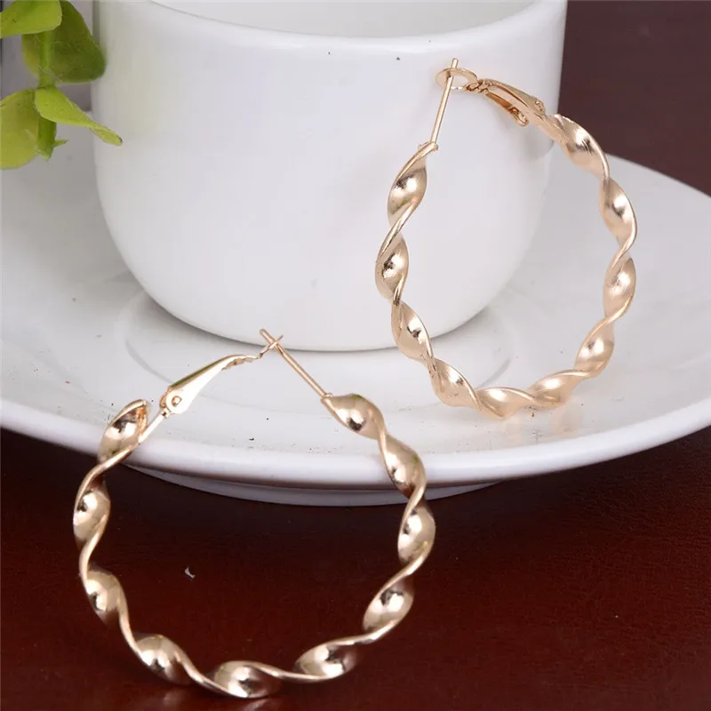 1 Pair Gold Rhodium Twisted Rope Hoop Earrings Punk Women Ear Piercing