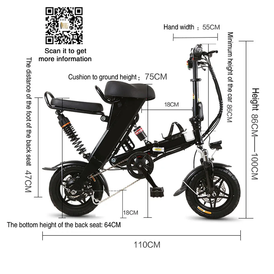 48 в 500 Вт 13 а аккумулятор электрический велосипед складной мини 12 ''e велосипед с ведром или задним сидением мини электрический велосипед