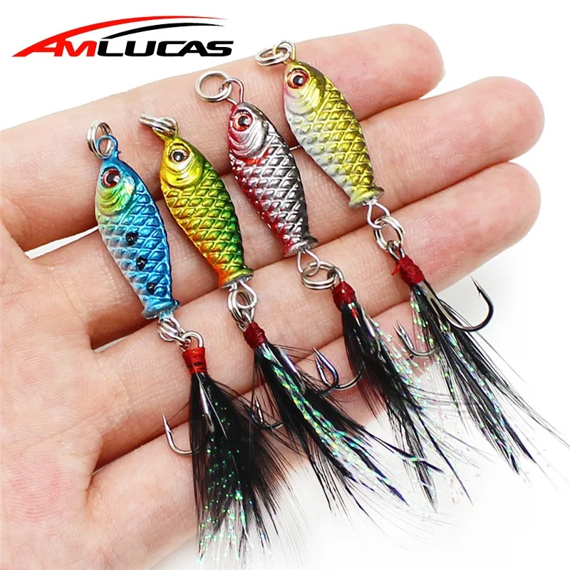 

Amlucas 2.5cm 5g Vib Hard Bait for Fishing Metal Lure Spinner Wobblers With Feather Treble Hook Spinnerbait Fishing Gear WW3