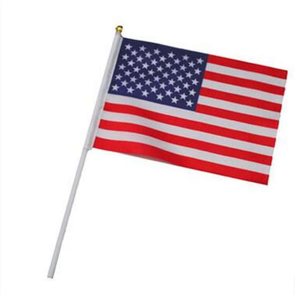 12 шт. в упаковке, маленькие, милые футболки с принтом «Американский развивающиеся ручные флажки 14x21 см/США национальные флаги праздник парадный флаг поставить Прямая