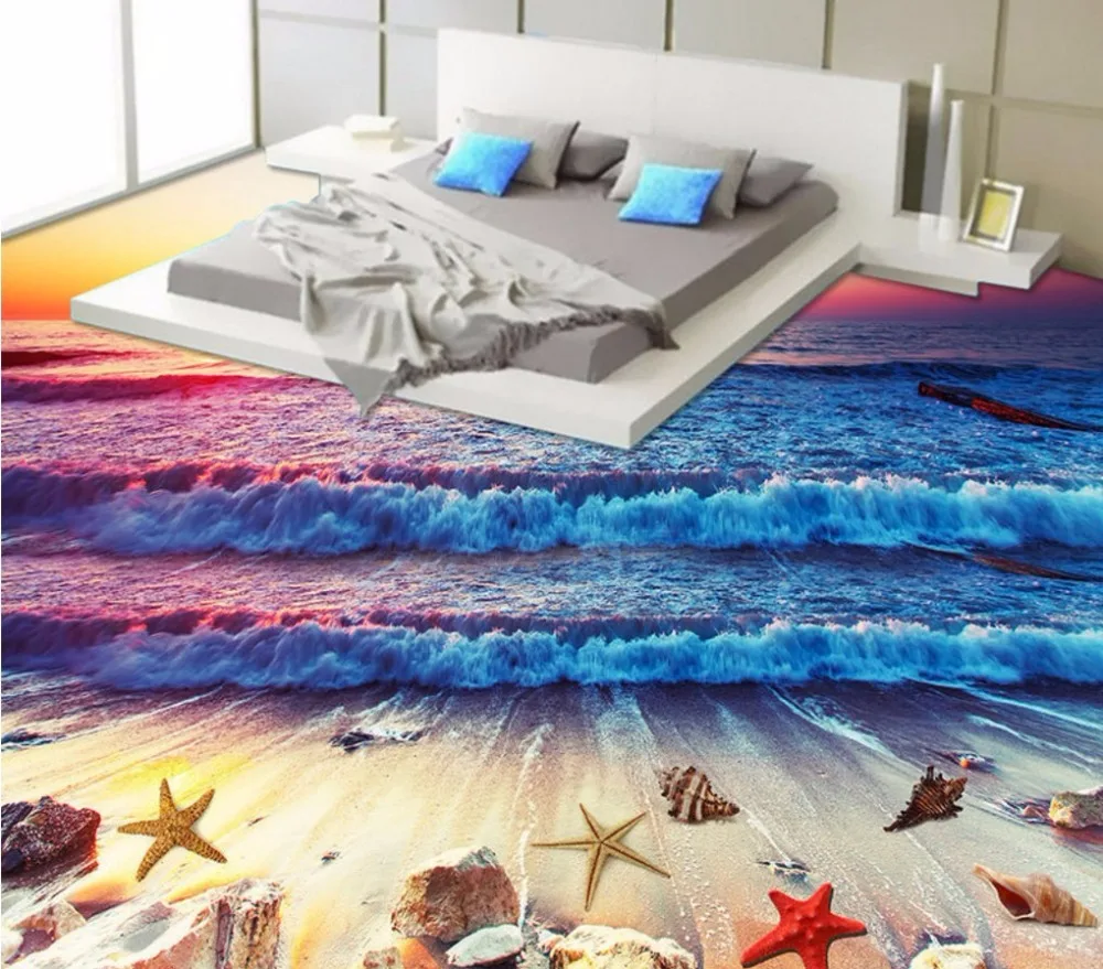 

Free Shipping custom Sunset sunset colorful beach waterfront 3D floor mural self-adhesive wallpaper living room restaurant mural